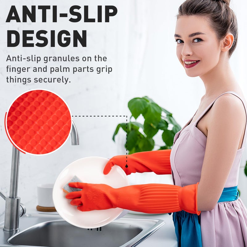 ThxToms Rubber Dishwashing Cleaning Gloves (2-Pair) - Soft Fleece Lining, Reusable, Waterproof with Extra-Long Cuff & Non-Slip Grip for Household & Kitchen Use - Medium - Image 4
